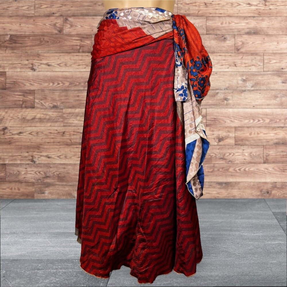 Boho Wrap Skirt Double Layer Sari One Size Multi Wear 36" Travel Festival Hippie